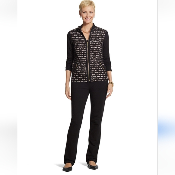 CHICOS ZENERGY COLLECTION Knit Black Lace Black/Cream Stripe JACKET Sz 3 XL 16 - Picture 6 of 13